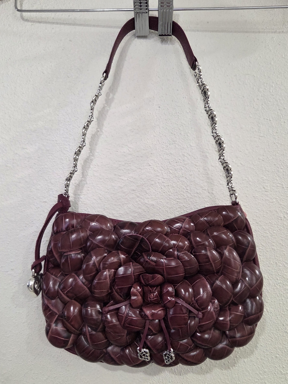 Brighton Braided Leather Shoulder Bag in Burgundy